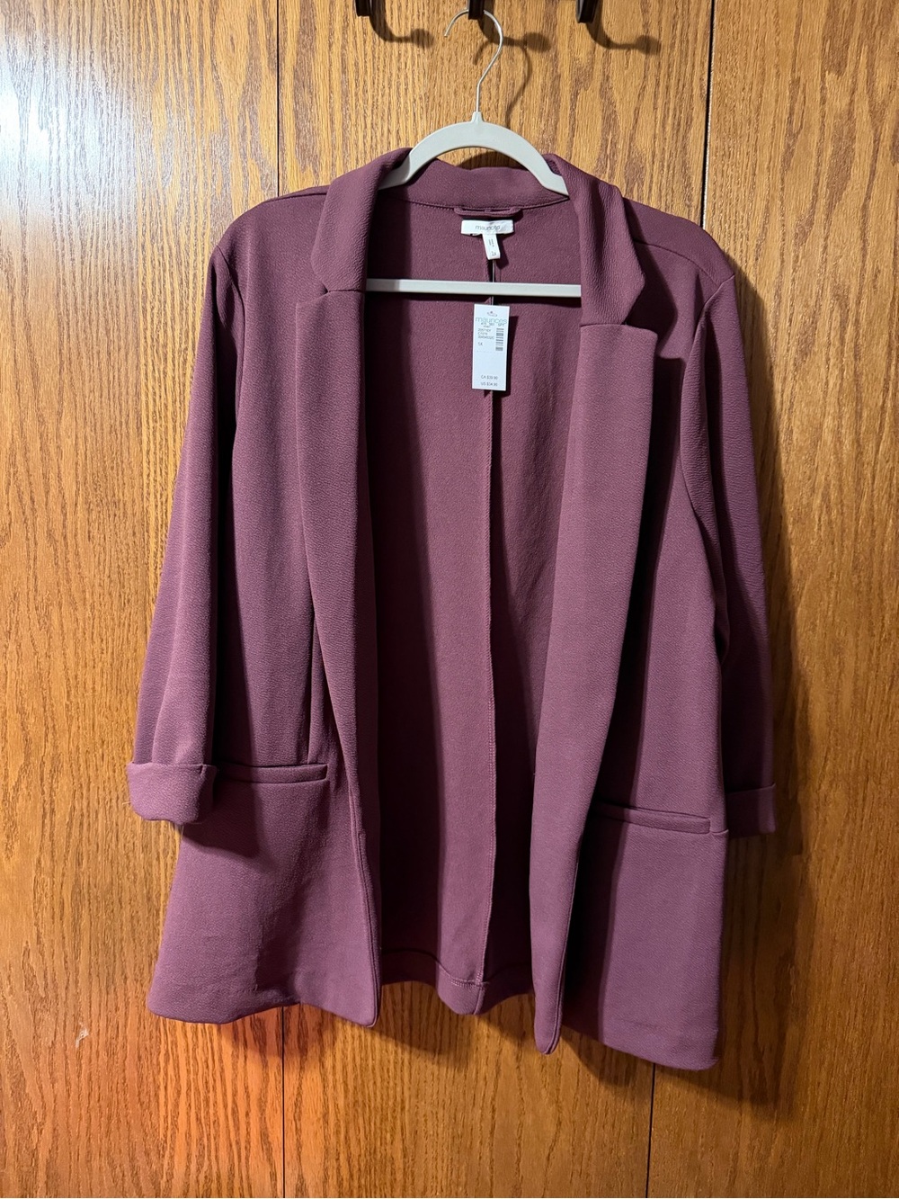 Maurices 1X Plum 3/4 Sleeve Casual Open Blazer Jacket Women’s Plus